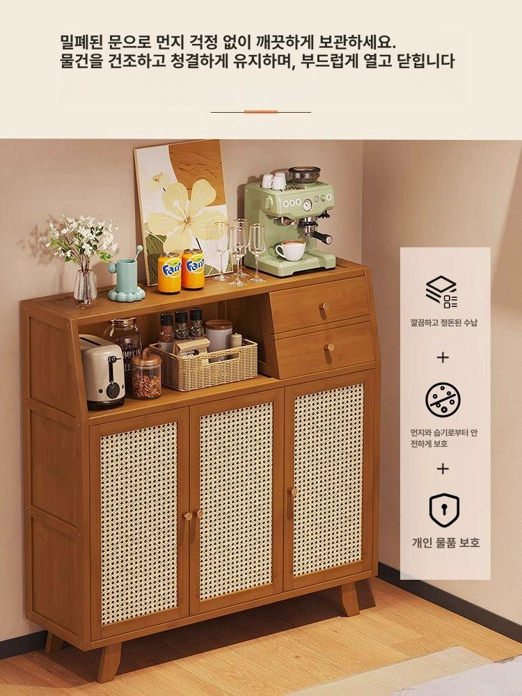 원목 수납장 빈티지 다크브라운 부엌 다용도 찻장 찬장 식기장 심플 홈카페꾸미기 - 상세 이미지 2