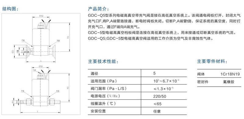 GDC-Q5 고진공 플래퍼 밸브 GDC-5 코일
