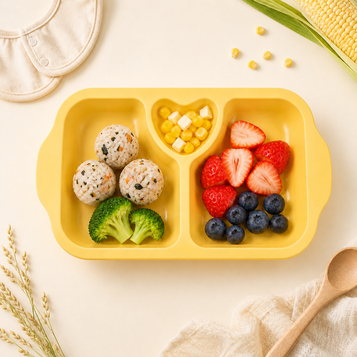 국산 옥수수 식판 분할 플레이트 아기 간식 접시 유아식판 - 상품 이미지