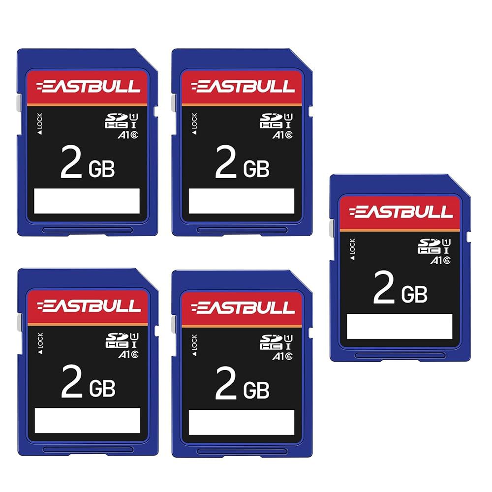 EASTBULL SD 카드 5팩 2GB 클래스 U1 HD SDHC 비디오, 6 미니 포함 5팩, 메모리 5개 V30 카메라용, (2GB, 풀 케이스 5팩) 2GB 5Units - 상품 이미지