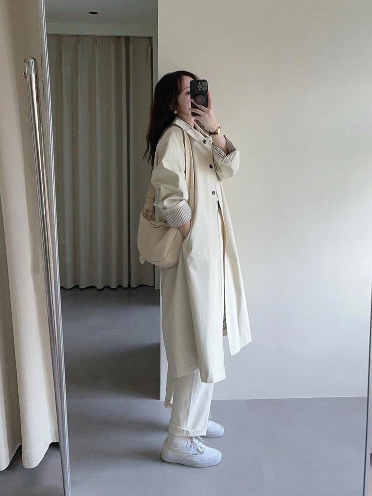오버사이즈 아이보리코트 카라 가을 여자 루즈핏 아우터 울코트 케이프자켓 - 상품 이미지