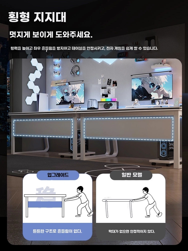 2인 컴퓨터 책상 거실 노트북 사무용 PC방 더블 데스크 B. 재고 정리 160cm - 상세 이미지 4