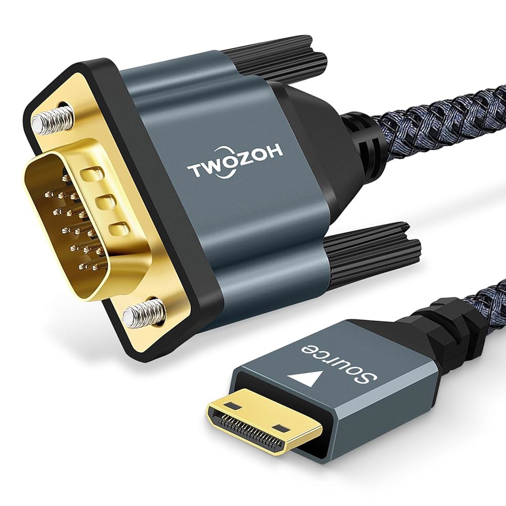 Twozoh 미니 HDMI to VGA 케이블 호환 - 카메라 울트라북, 노트북, 태블릿, 도금 및 브레이드 금 캠코더와 (수 수) 3m(10피트), 3.3FT - 상품 이미지