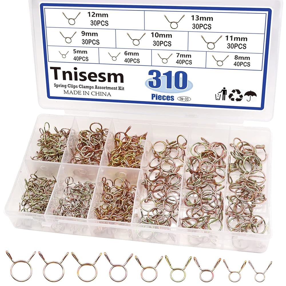 Tnisesm 310Pcs 5-13mm 9 사이즈 스프링 클립 클램프 모음 키트, 연료 라인 호스 튜빙 모터사이클 스쿠터 ATV용 - 상품 이미지