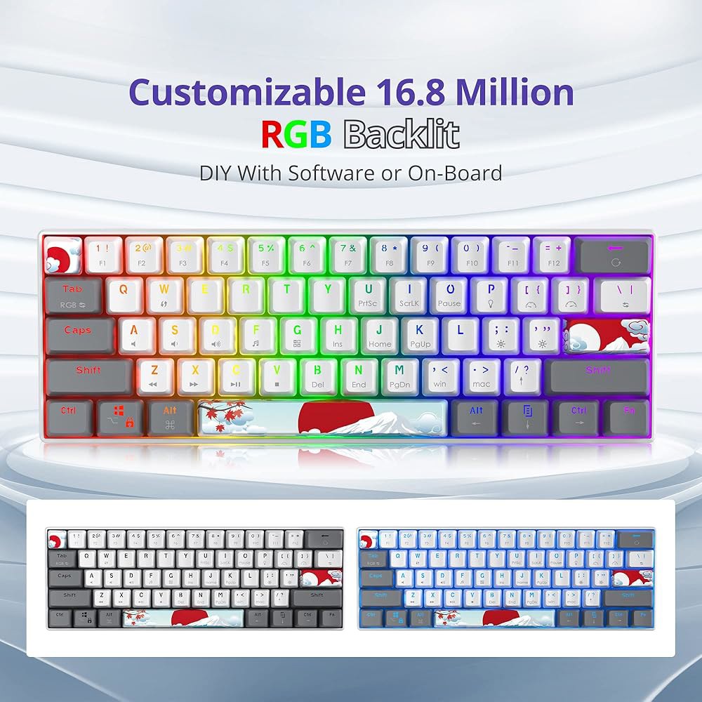 Owpkeenthy RGB 기계식 키보드 60 레드 서브 키보드, 유선 PBT (화이트/레드 키캡 울트라 스위치, 스위치) 게이밍 윈도우/맥/PC용 미니 염료 포함, 백라이트 컴팩 - 상세 이미지 2