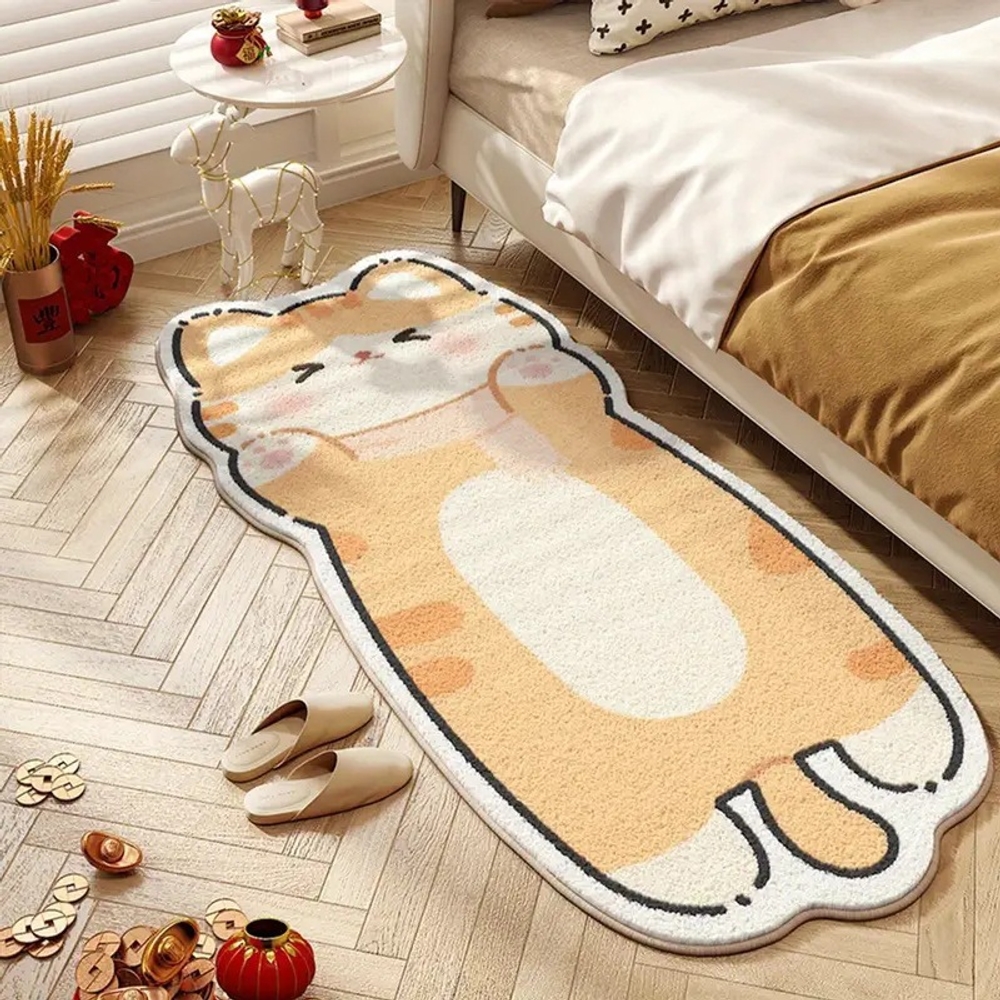 고양이 러그 침대옆 매트 침실 인테리어 카페트 오렌지고냥이 40x120cm - 상품 이미지