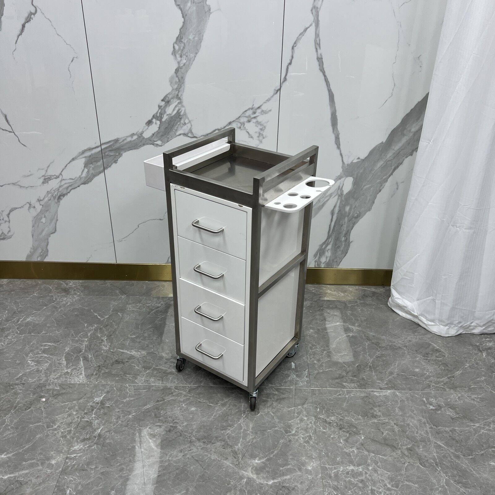 이동식미용실츄레이 미용트레이 스텐 바퀴 카트 염색 도구 화이트실버 55x35x87cm - 상품 이미지