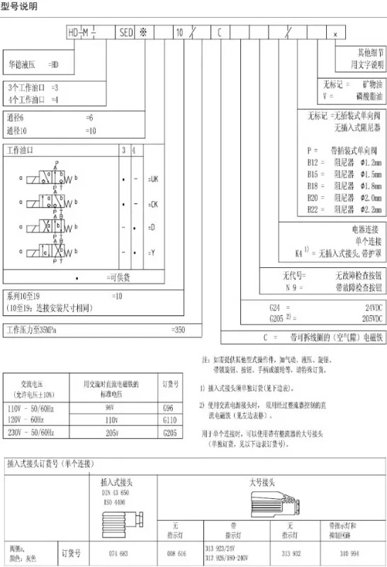 Huade 유압 전자기 볼 밸브 3SED6CK D Y CG205K4 M-3SED6UK10B 350CG24N9Z5L