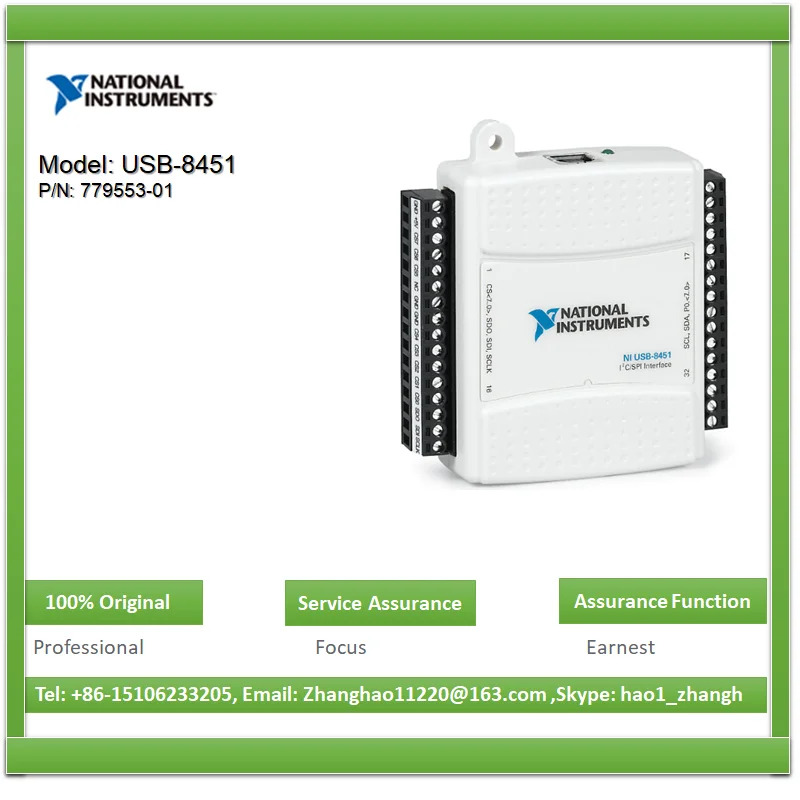 NI USB-8451 779553 -01 250kHz I2C 12MHz SPI I2C/SPI 인터페이스 장치 아날로그 I/O 디지털 32비트 카운트