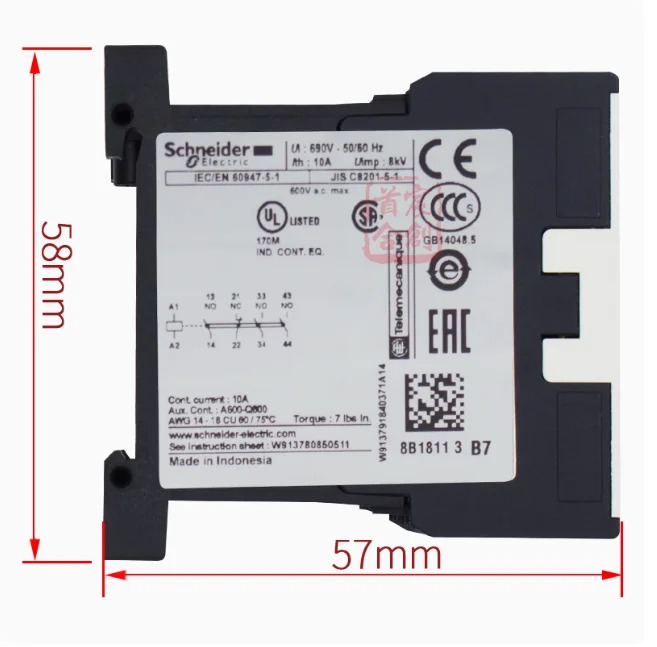 SCHNEIDER AC 접촉기 중릴레이 CA2KN31B7 코일 전압 24V 3 열림 1 닫힘