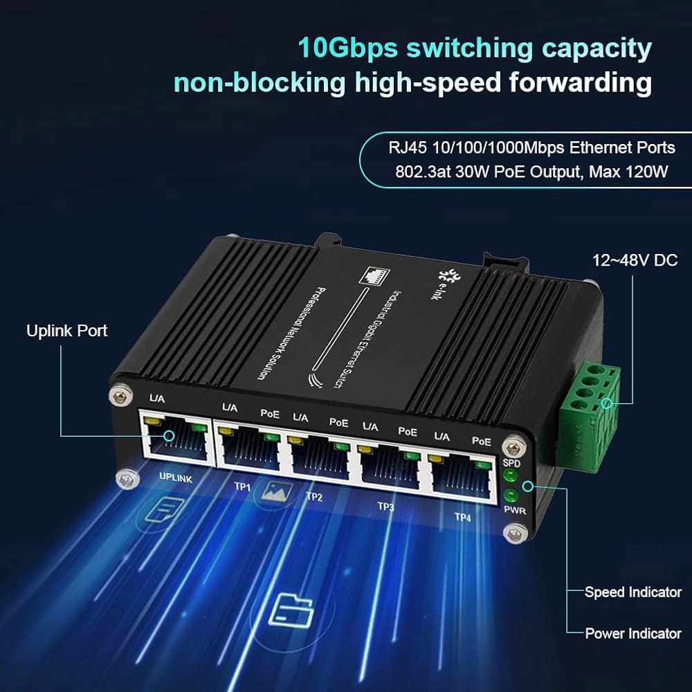 Centopto 미니 산업용 5 포트 기가비트 802.3at 스위칭 - 마운트 PoE 강화 RJ45 레일 10Gbps 스위치 용량 PoE+ 10/100/1000Mbps 30W/포트 - 상세 이미지 2