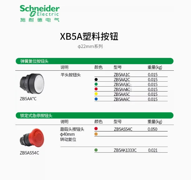SCHNEIDER XB5 버튼 헤드 플랫 헤드라이트 ZB5AD2C ZB5AD3C ZB5AD4C ZB5AD5C ZB5AG2C ZB5AG3C