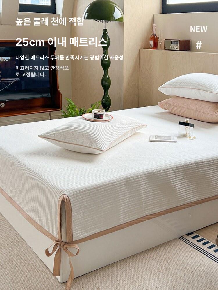 순면 목화솜 40수 침대 패드 누빔 매트리스 커버 zb화이트 싱글 [150x200cm] - 상세 이미지 3