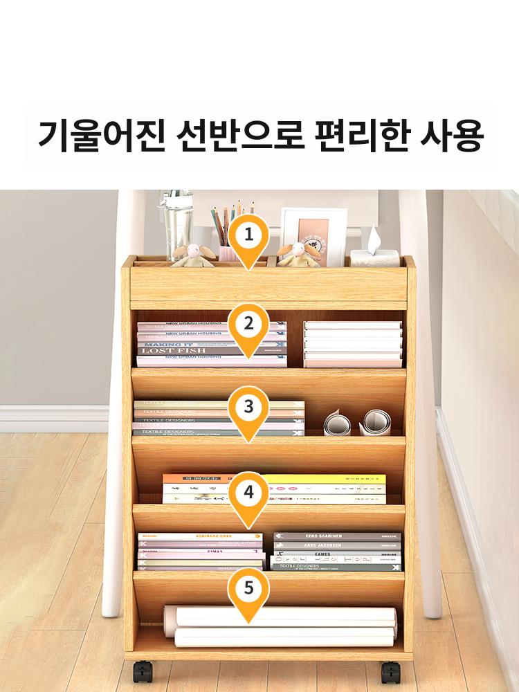 선반 이동식미니책장 틈새 간이 바퀴형 원목수납장 트롤리 모듈책장 탁상형 - 상세 이미지 2