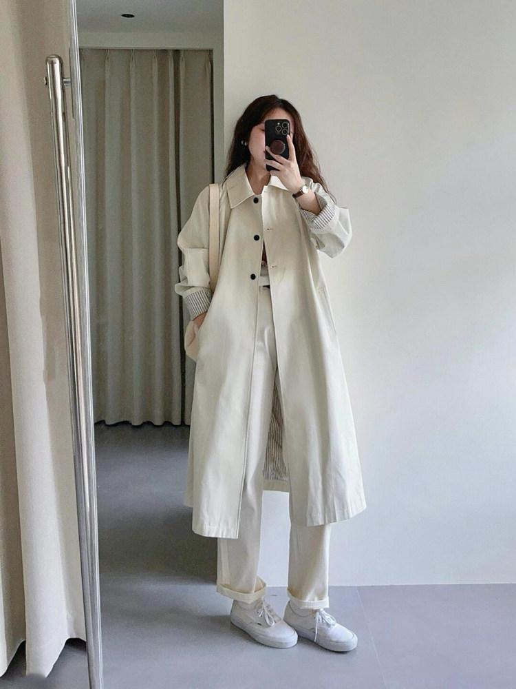 오버사이즈 아이보리코트 카라 가을 여자 루즈핏 아우터 울코트 케이프자켓 - 상세 이미지 3