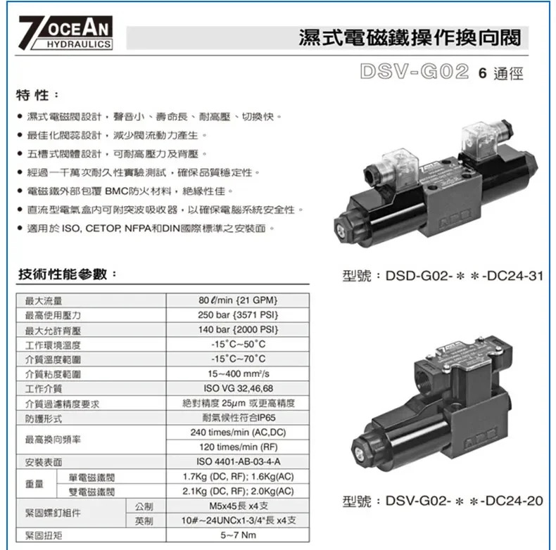 전자기 방향 밸브 DSD-G02-2C-DC24-90/82/72/DSV-G036C 8C 2A