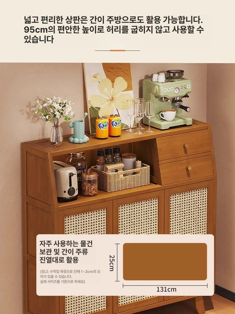 브라운 수납장 원목 엔틱 선반 진열장 부엌그릇장 찬장 식기장 빈티지 보관 캐비닛 - 상세 이미지 5