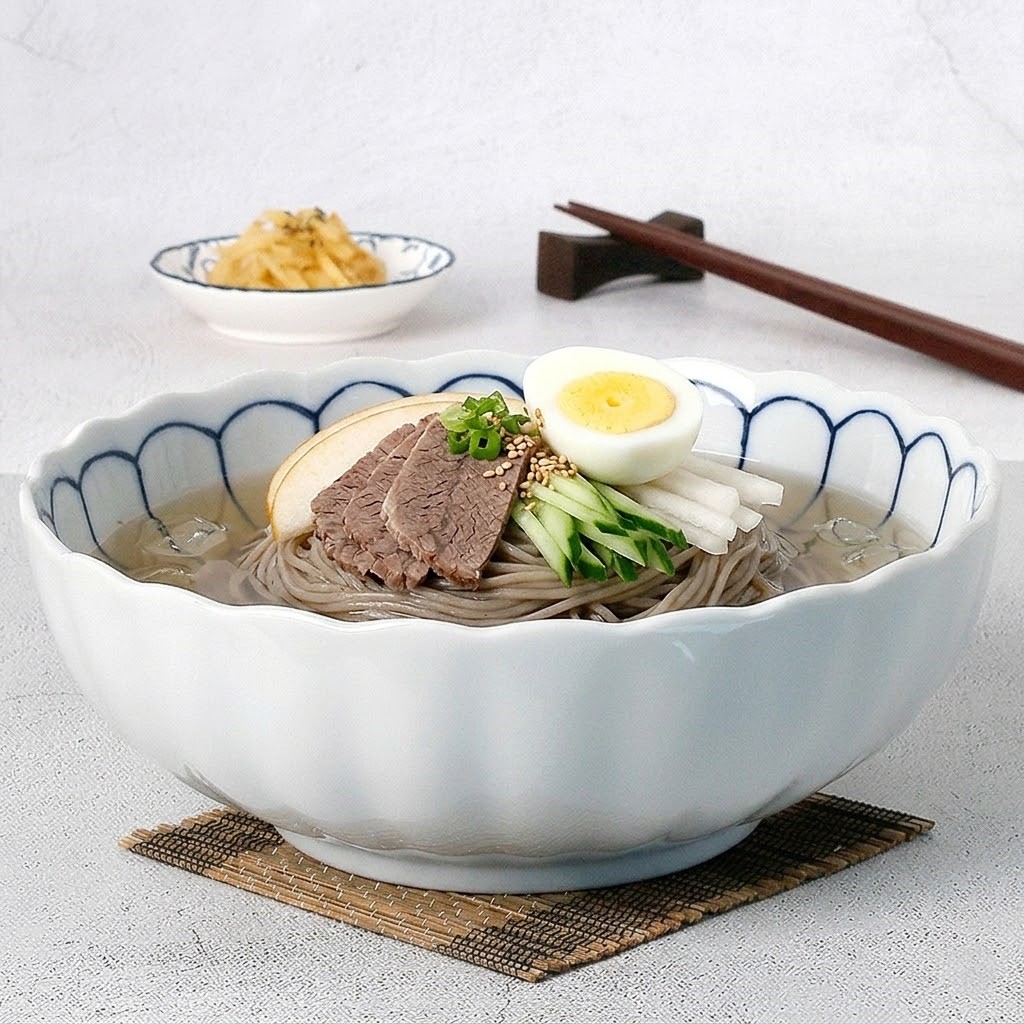 일본 도자기 면기 라멘 우동기 덮밥 라면 비빔밥 냉면 그릇 1개, 20.6cm, 기꾸 대 - 상세 이미지 2