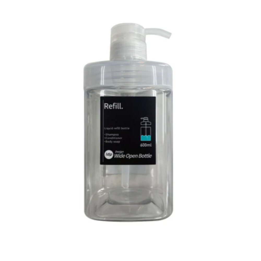일본다이소 와이드 오픈 대용량 욕실 샴푸 디스펜서 600ml 투명 - 상품 이미지