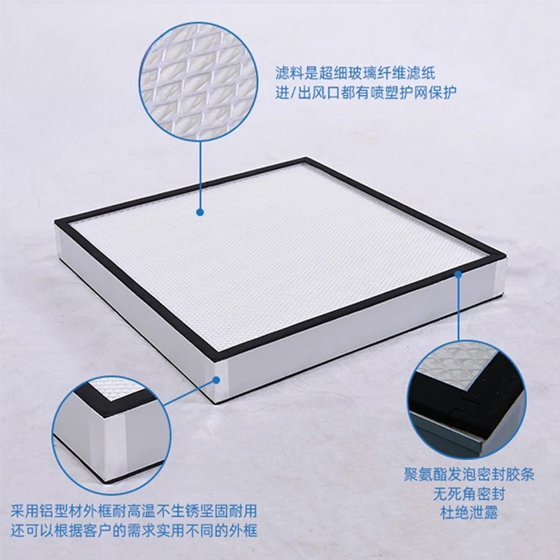 H12 클린룸 320 x 50mm 고효율 플레이트 프레임 필터 유리 섬유 0.5m