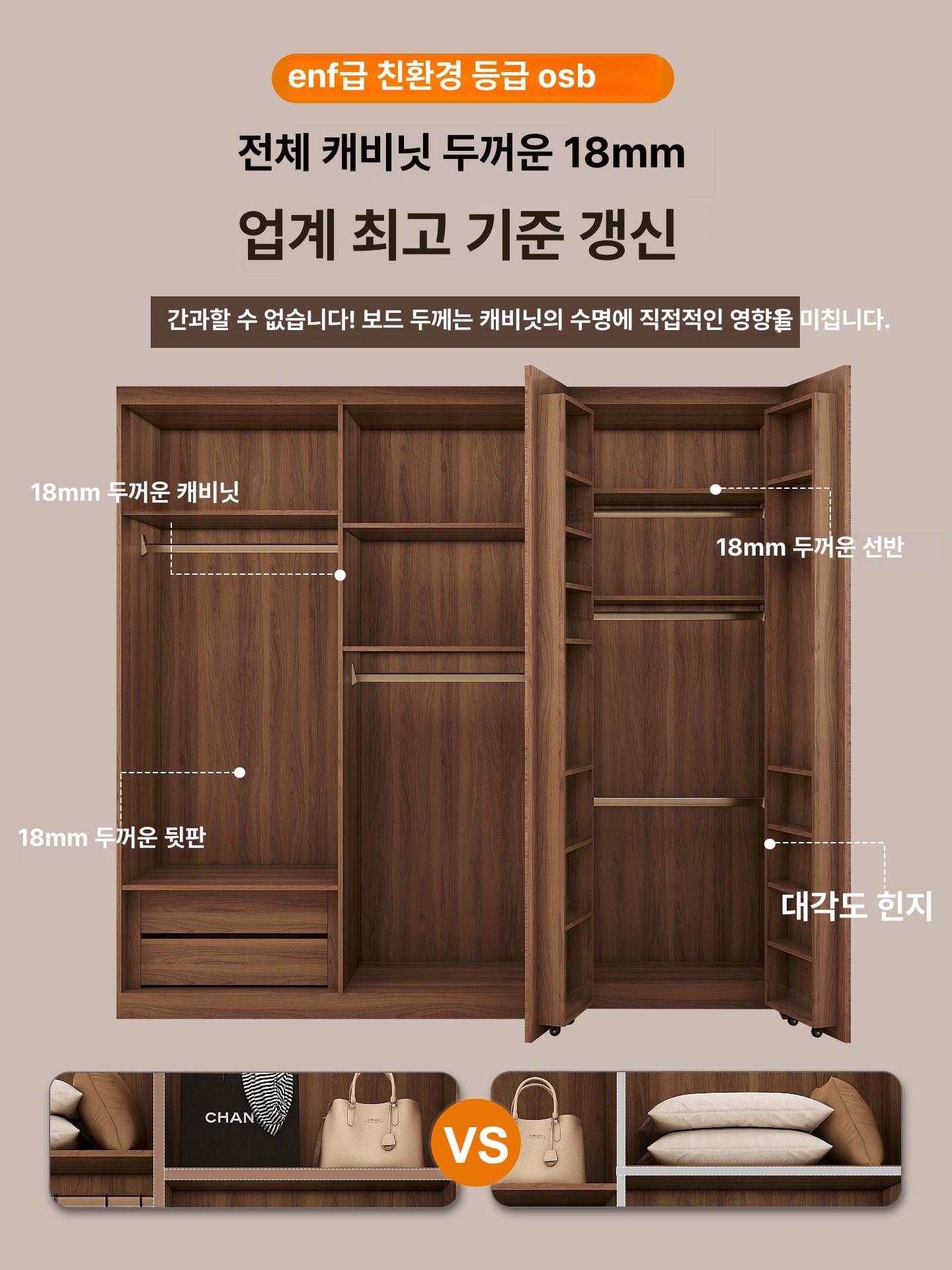 슬라이딩 원목옷장 드레스룸 키큰 고급형 키높이 키높은 슬라이드옷장 장농 오픈형 - 상세 이미지 3
