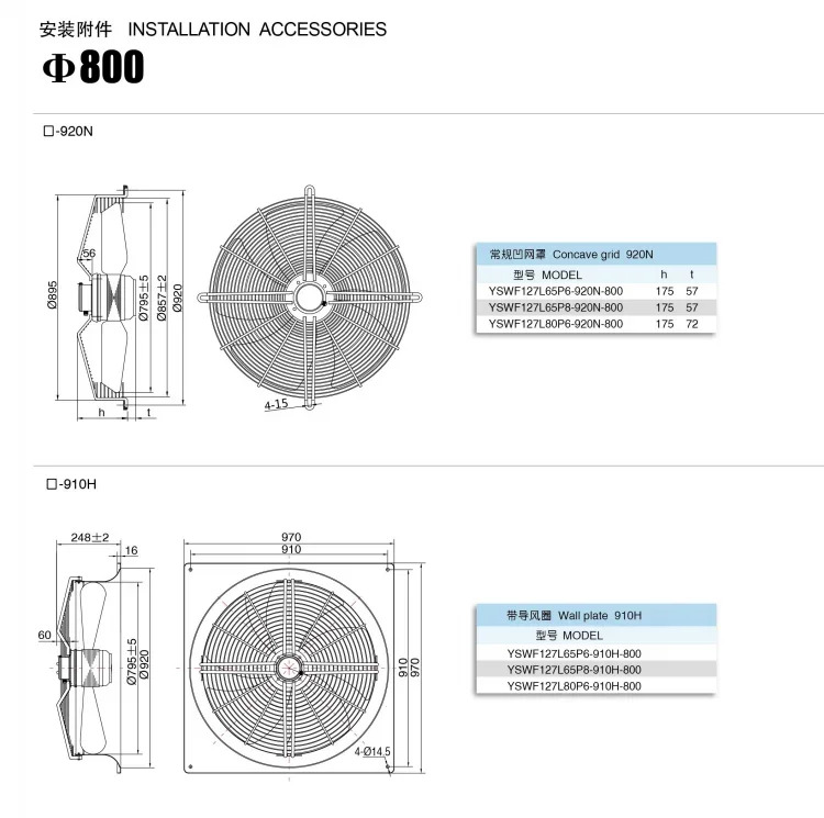 냉각팬 YSWF127L65P6-920N-800S 흡입 외부 로터 축 3상380V