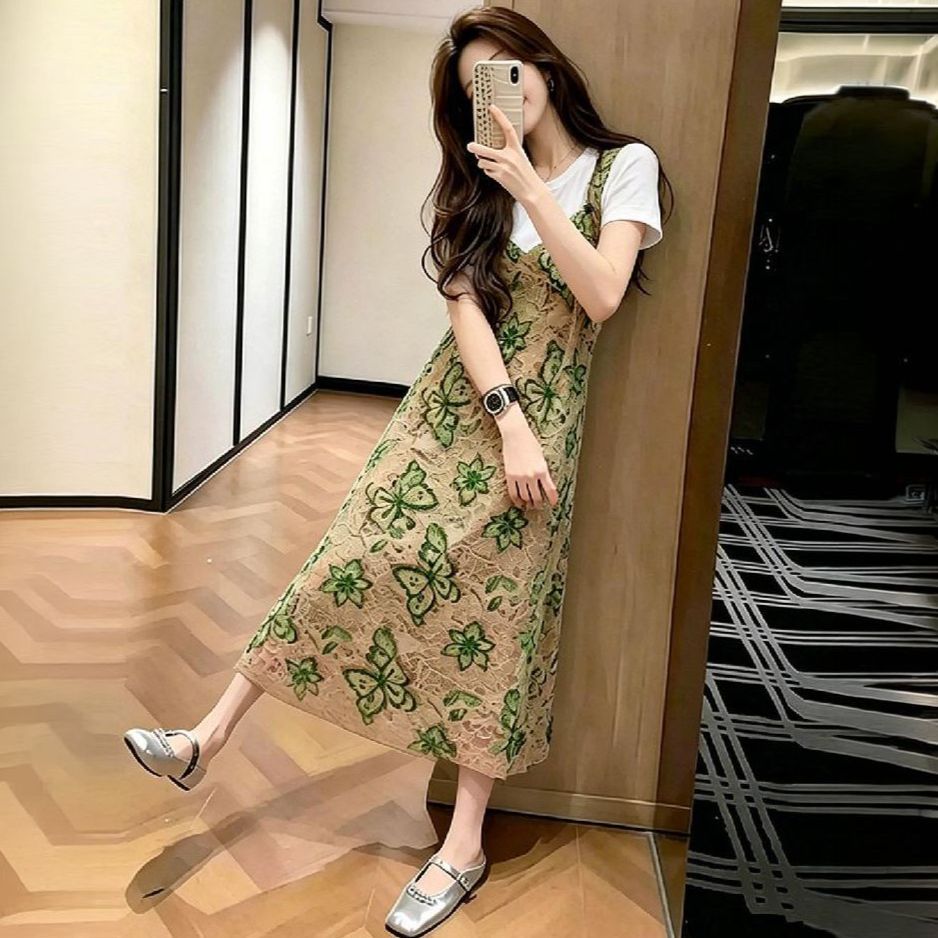 프렌치 플라워 롱원피스 여성 여름 원피스 레이어드 바캉스 꽃무늬 - 상품 이미지