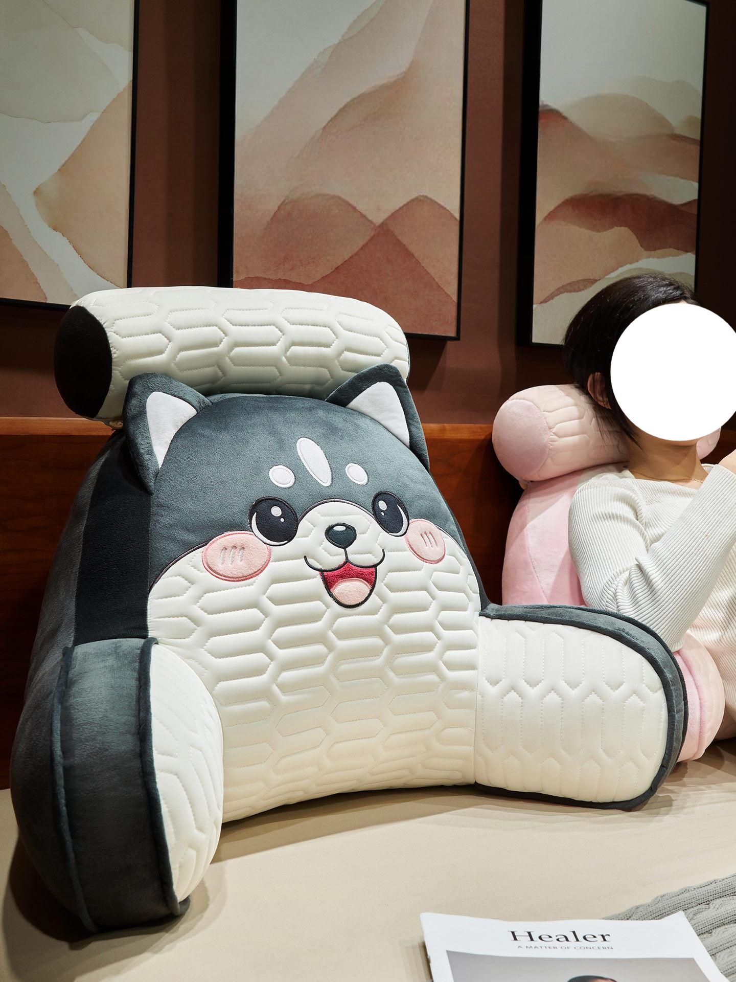 편안한 침대 소파 등받이쿠션 허리 의자 바디필로우옐로우 허스키 중형 + 좌석용 60x45x20cm - 상품 이미지