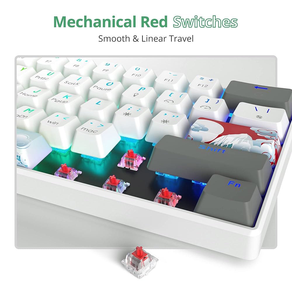 Owpkeenthy RGB 기계식 키보드 60 레드 서브 키보드, 유선 PBT (화이트/레드 키캡 울트라 스위치, 스위치) 게이밍 윈도우/맥/PC용 미니 염료 포함, 백라이트 컴팩 - 상세 이미지 3