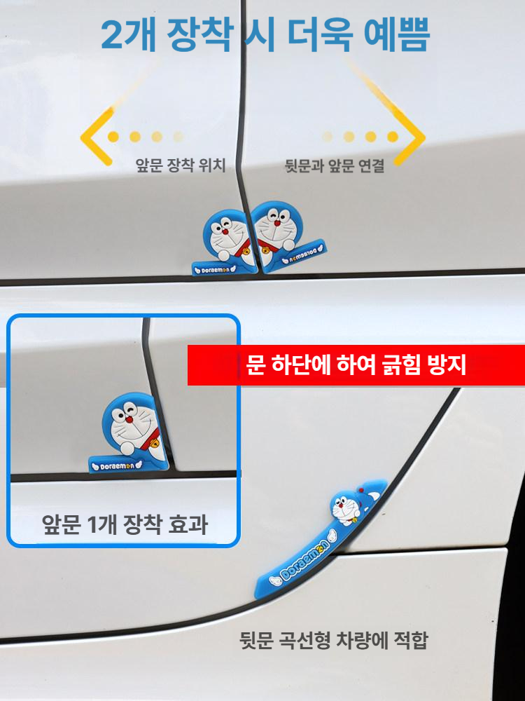 도라에몽 자동차 문 모서리 보호대 충돌 방지 스트립 캐릭터 도어 가드 흠집 방지 스티커 도라에몽 130도 각도 2개 - 상세 이미지 2
