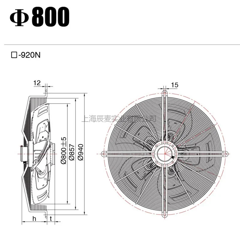 냉각팬 YSWF127L65P6-920N-800S 흡입 외부 로터 축 3상380V