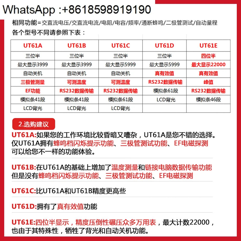 Ulide UT61E 디지털 멀티미터 고정밀 4.5 자동 범위 지능형 전기 수리 디스플레이