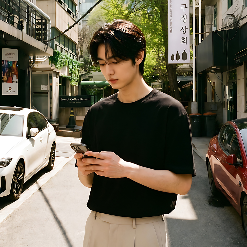 남자 반팔티 기본 무지 라운드 레이어드 티셔츠 이미지 4