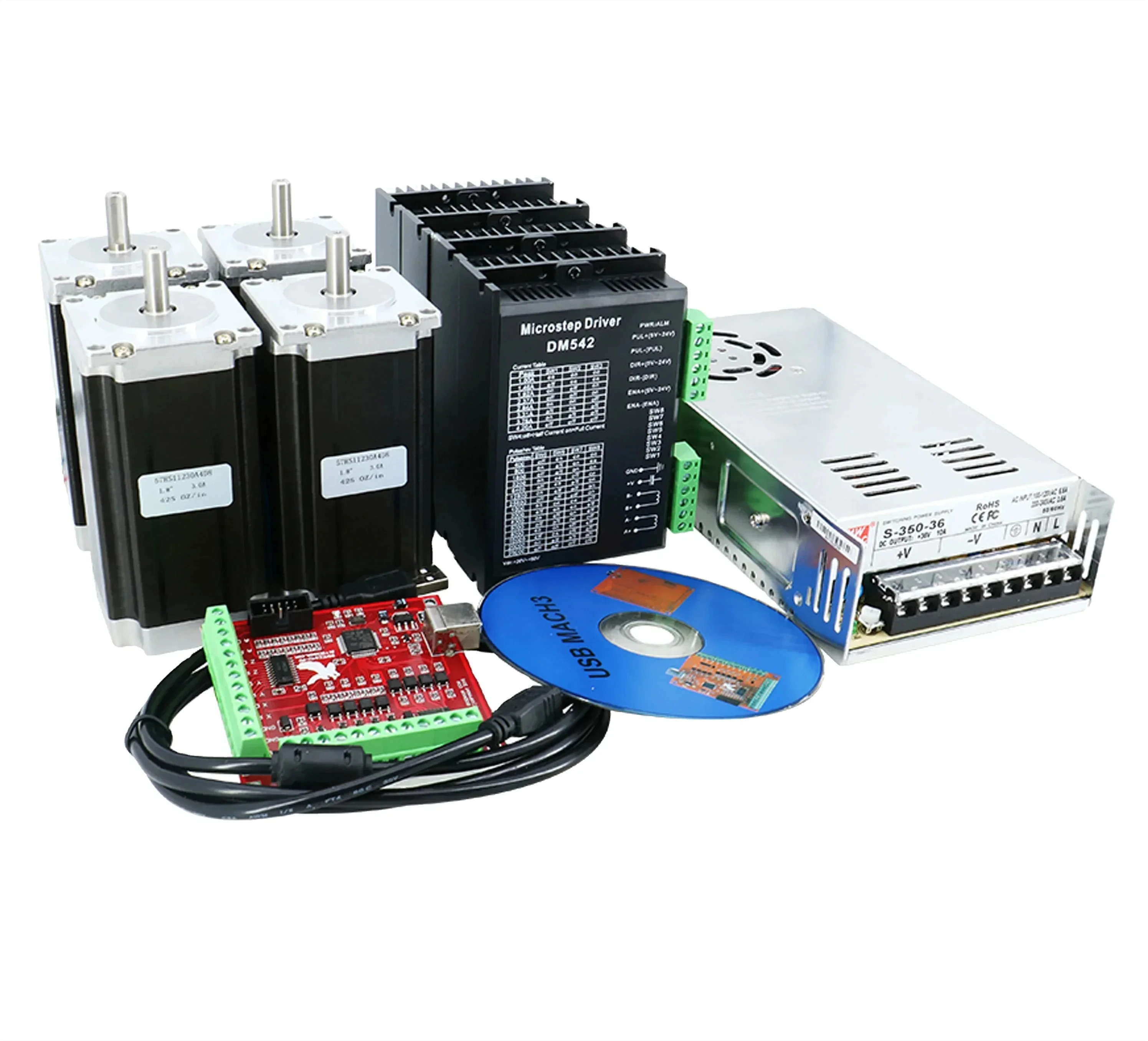 CN Ru EU CNC 라우터 4 축 키트 4pcs TB6600/DM542 스테퍼 모터 드라이버 NEMA 23 425 Oz 350W 전원공급장치