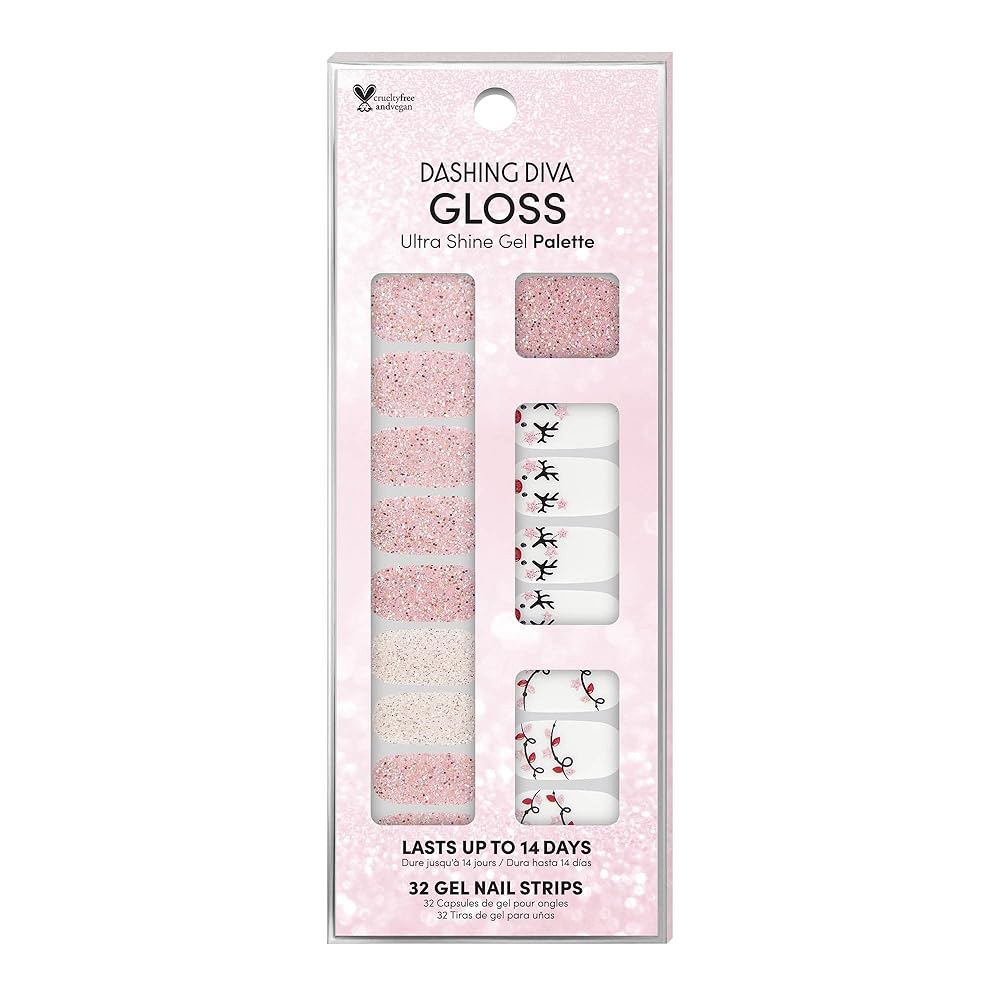 Dashing Diva Gloss 홀리데이 네일 - 랩 쇼 32개, 지속되는 프렙 흠집 프리, 1개 스티커 방지, 젤 파일 라이트 UV 1개, 패드 오래 스트립 포함 - 상품 이미지