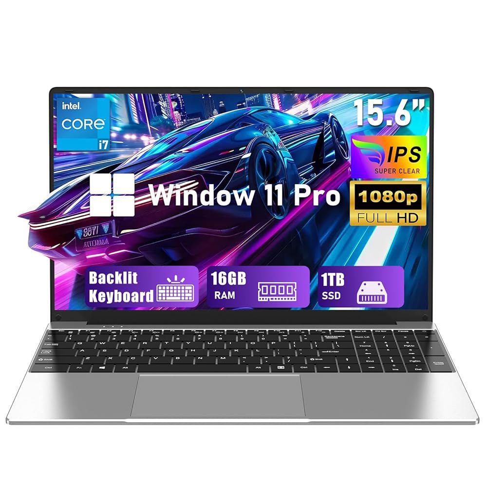2026 게이밍 노트북, 15.6인치 윈도우 11 백라이트 365, 씬 캠마이크, 1TB i7(최대 3.9GHz), 사무실 휴대용 업무용 인텔 컴퓨터, RAM 코어 키보드, 프로 - 상품 이미지
