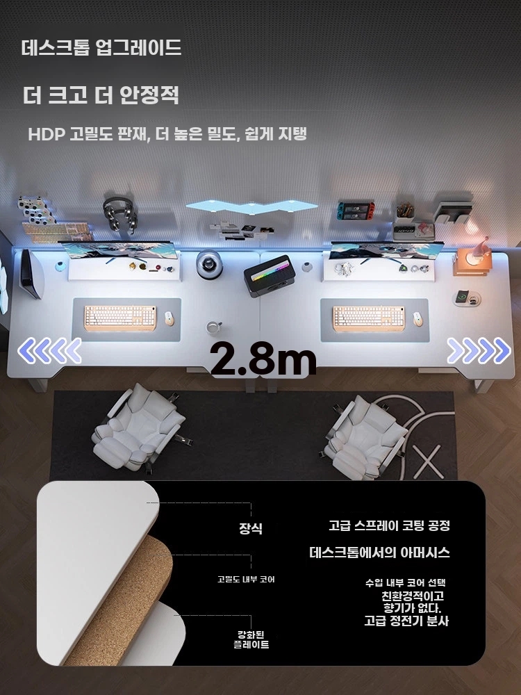 2인 컴퓨터 책상 거실 노트북 사무용 PC방 더블 데스크 B. 재고 정리 160cm - 상세 이미지 2