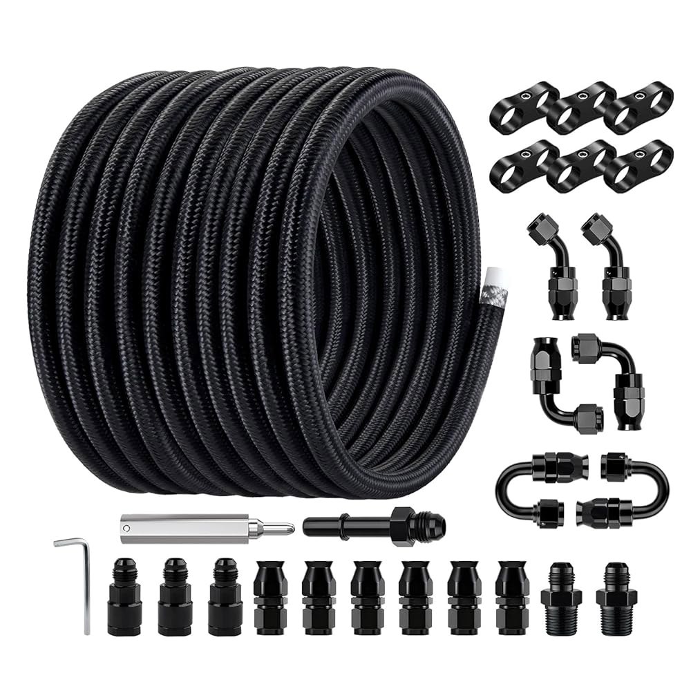 이블 에너지 6AN PTFE 연료 라인 키트, E85 나일론 땋은 호스 26FT LS 교환 EFI 피팅 키트 AN6 10.0 Feet - 상품 이미지