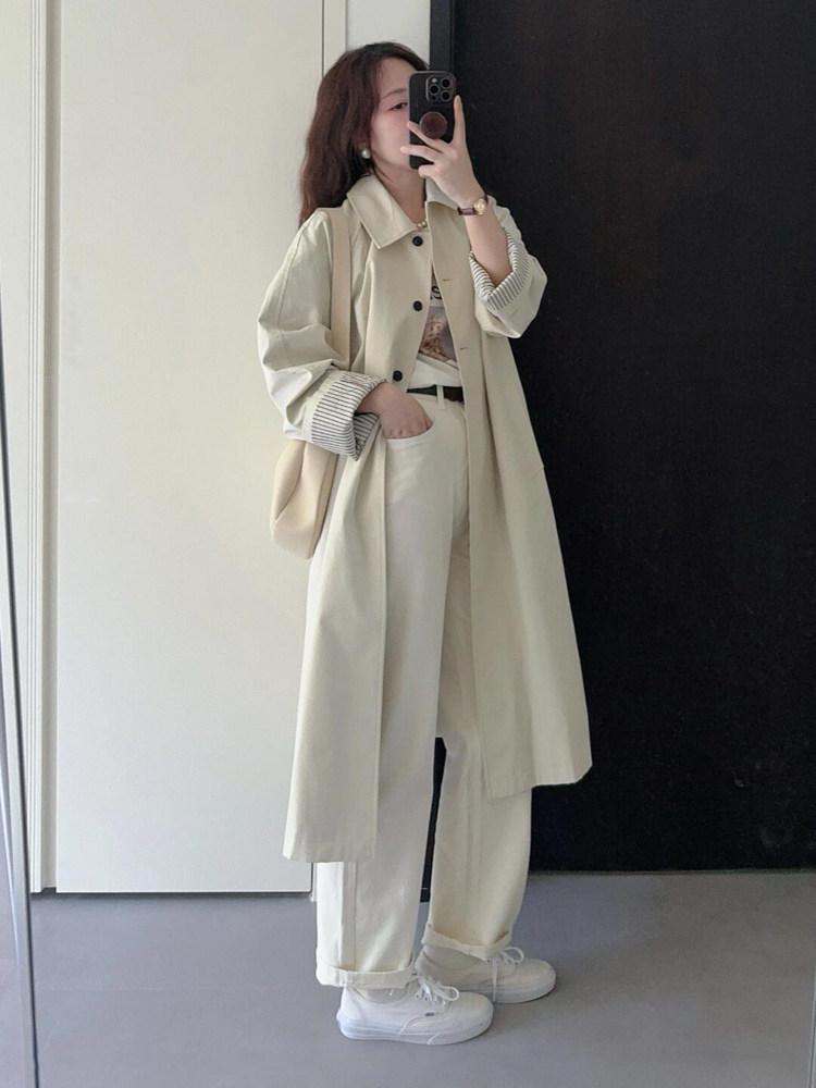 오버사이즈 아이보리코트 카라 가을 여자 루즈핏 아우터 울코트 케이프자켓 - 상세 이미지 2