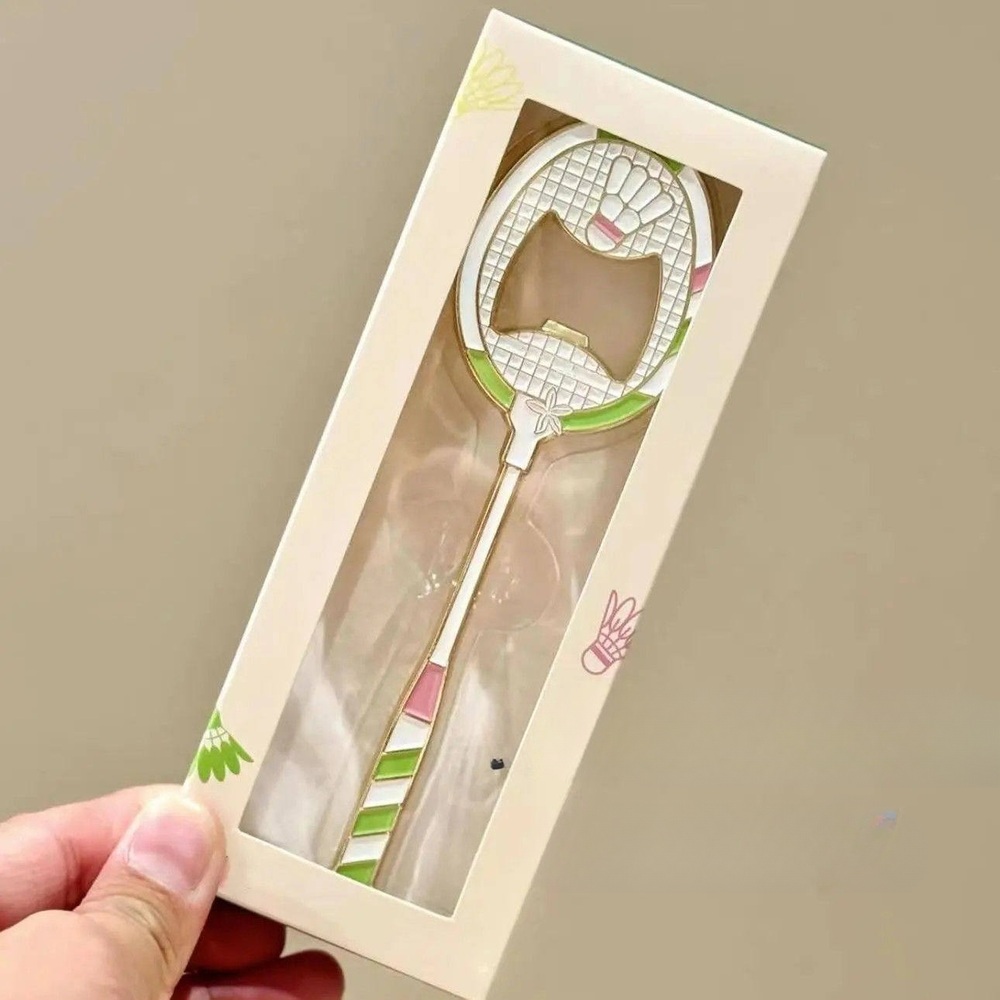 라켓 병따개 배드민턴 셔틀콕 헤드 디자인 고급 금속 에나멜 마감 냉장고 부착 강력 자석 - 상품 이미지