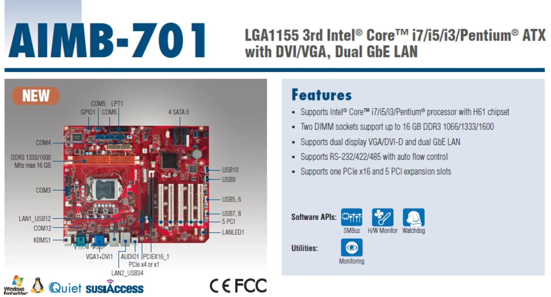 AIMB-701 Rev. A1 산업컴퓨터 메보드 H61 AIMB-701VG G2-00A1E CAT1E