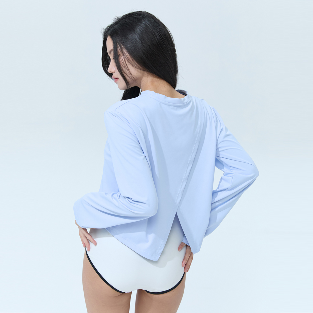 블랙몬스터핏 바캉스 백오픈 크롭 래쉬가드 긴팔 여성 상의 비치웨어 루즈핏 - 상세 이미지 2