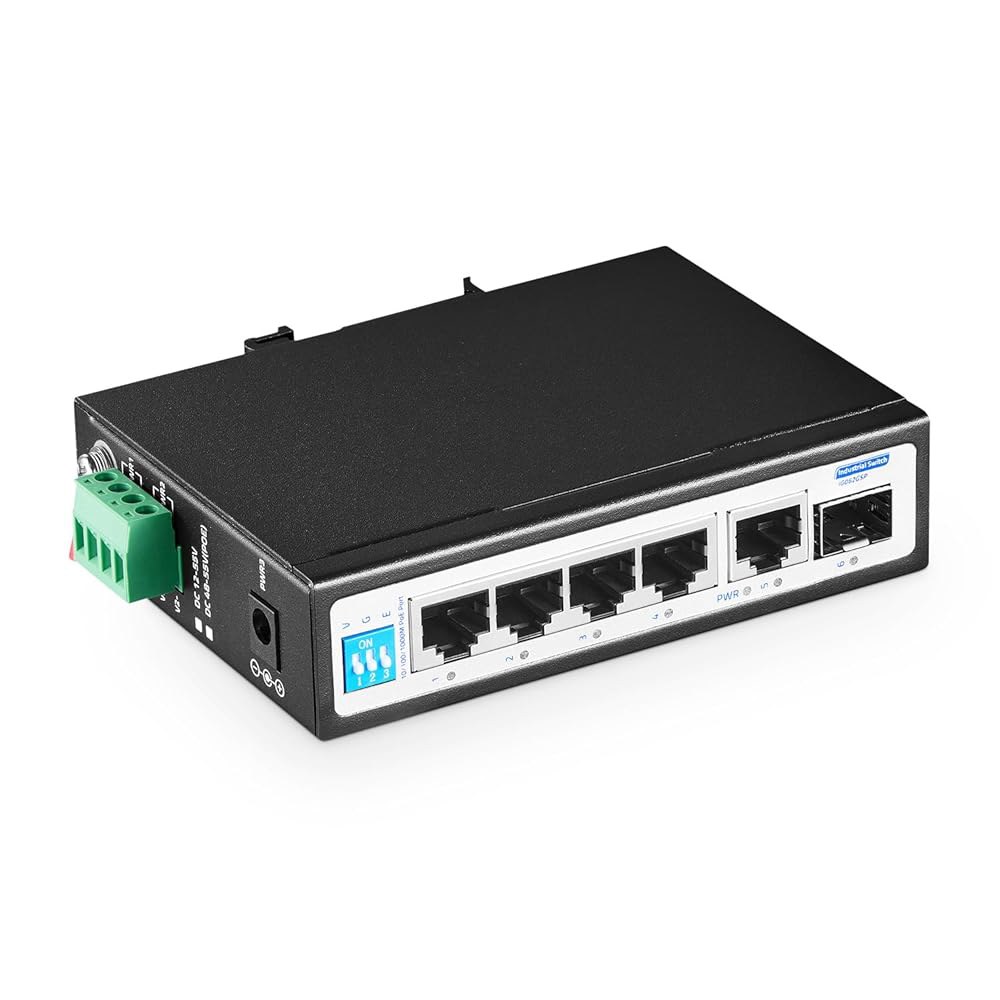 6 포트 미니 기가비트 산업용 DIN-레일 스위치, IP30 비관리형 100/1000Mbps 강화 스위치 SFP, IEEE802.3af/at, 업링크, 1G 4개, (-40~185 - 상품 이미지