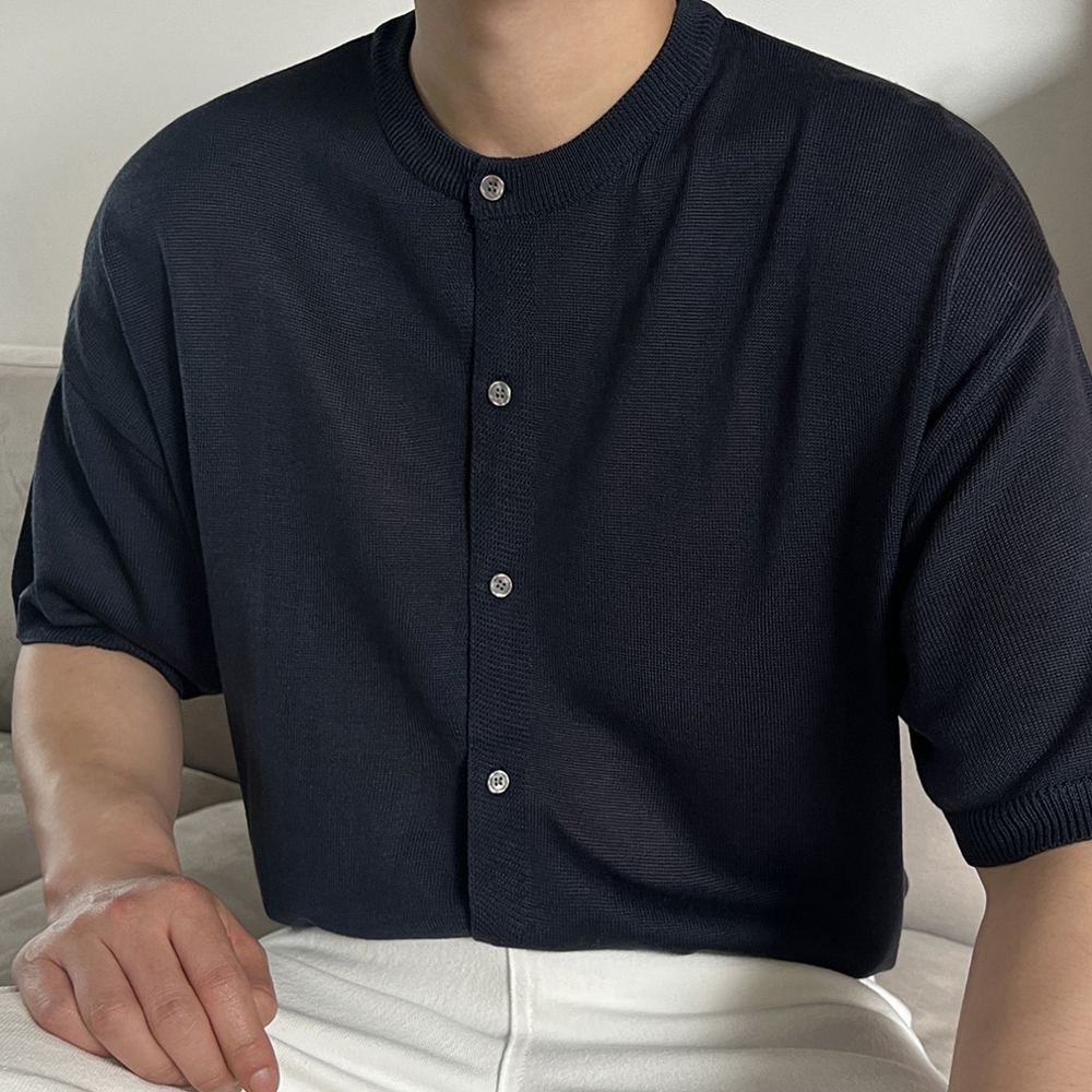남자 제콥 오버핏 여름 무지 크루넥 반팔 가디건 7컬러 이미지 7