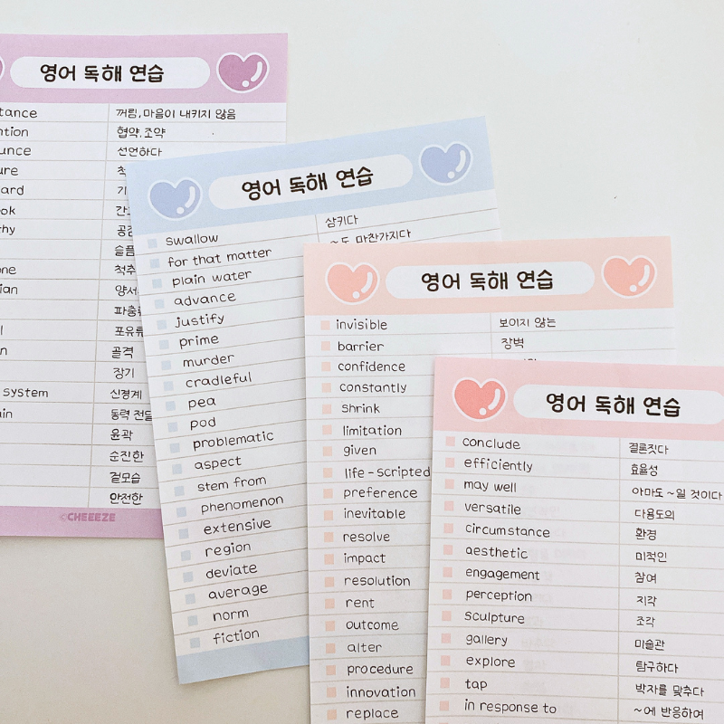 치이즈샵 떡메모지 달콤 단어장 100매 뜯어쓰는 영어단어장 캐릭터 예쁜 영단어 일본어 초등 - 상세 이미지 3