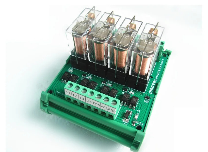 4 PLC 제어 보드 릴레이 모듈 쿼드 드라이버 코일 전압 옵션 12V 또는 24V 트리거 신호
