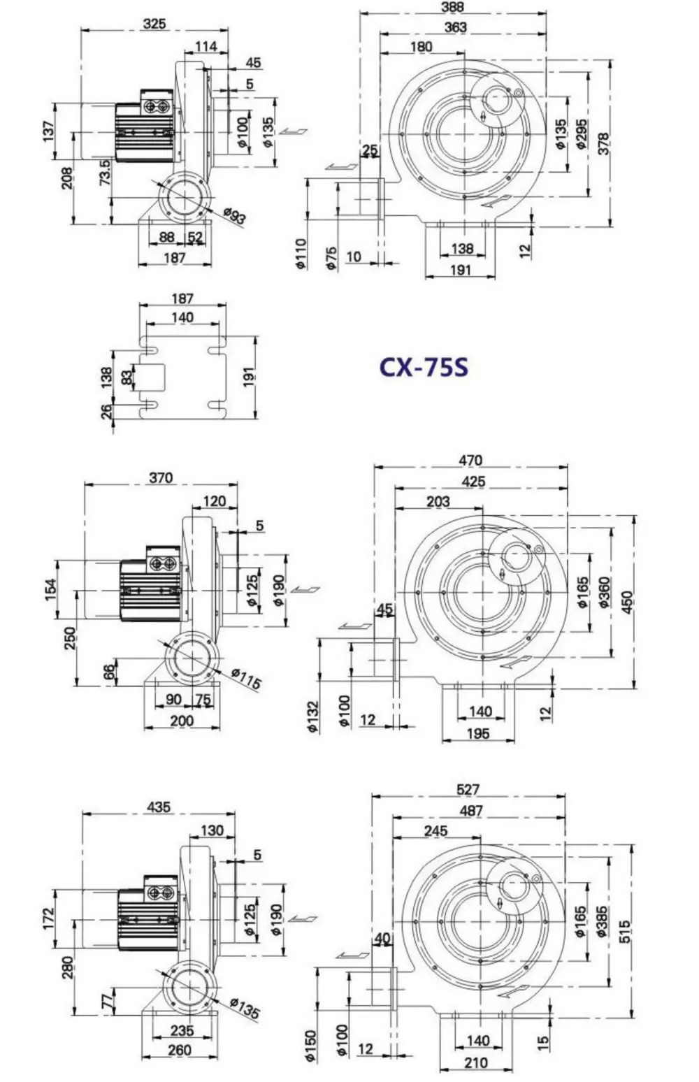 산업CX-125A 원심 중압력 냉각팬 고온 저항 투명 진공 블로워2.2KW 220v