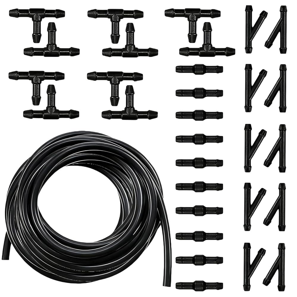 KoiLuvGo 30 PCS 자동차 앞유리 워셔 호스 키트, 4M/13Ft 범용 워셔액 호스, T형 Y형 I형 커넥터, 물 펌프 및 노즐 장착 키트 연결, 카 유니버스 교체 액세서 - 메인 이미지
