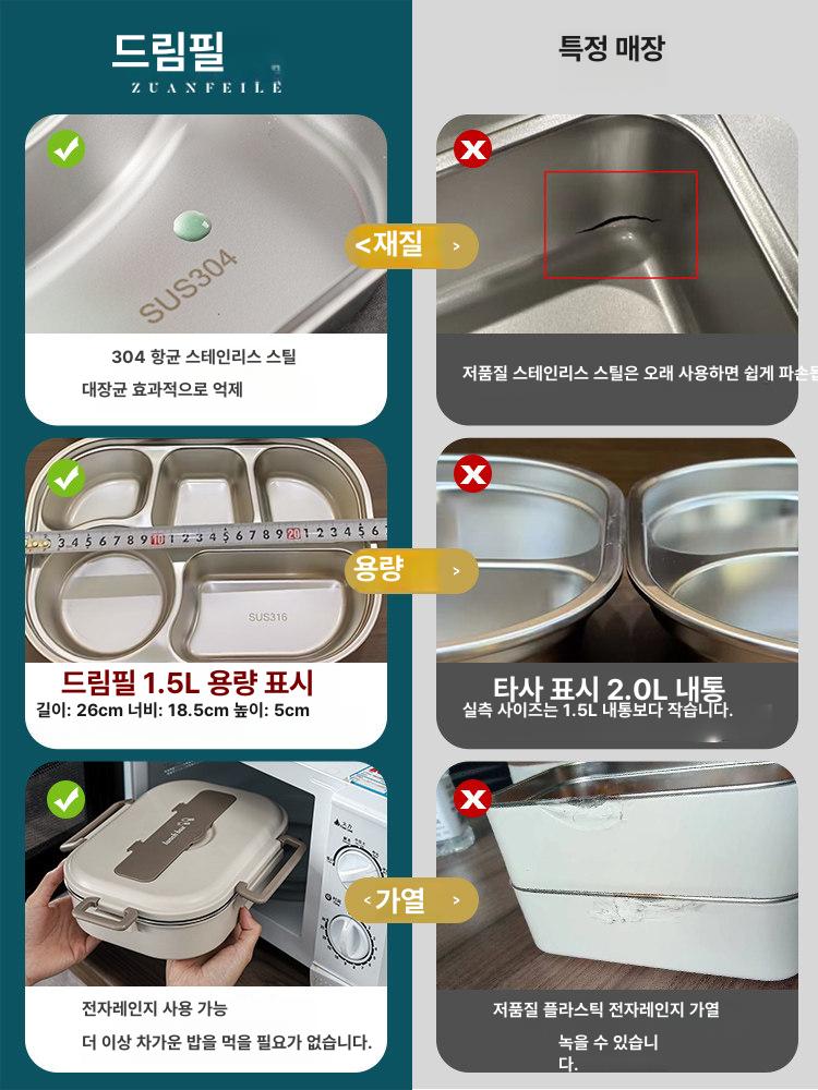 보온 도시락통 신학기 직장인 학생용 도시락 박스 1.5L 5칸 - 상세 이미지 2