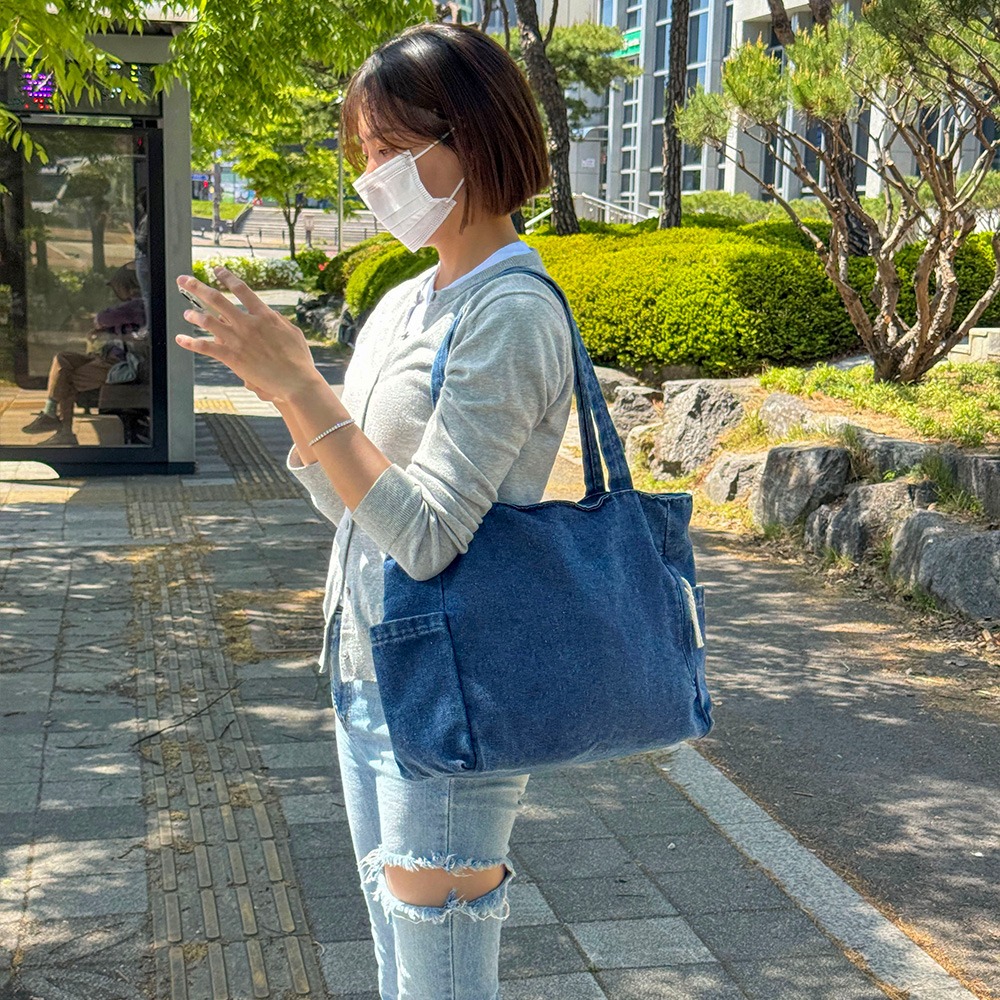 빅사이즈 데님 숄더백 여성 캐주얼 진블루 연블루 대형 큰 청숄더백 가방 - 상세 이미지 5